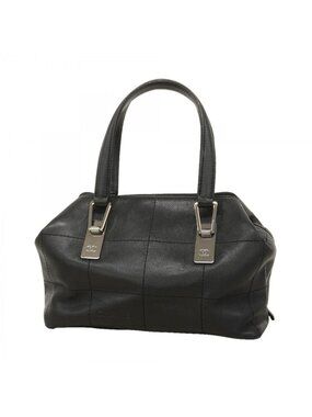 Chanel Handbag Choco Bar Leather Black Silver